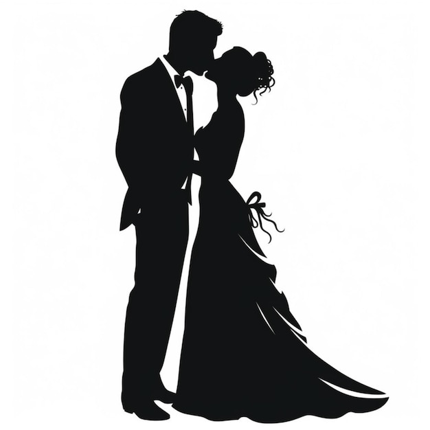 Silhouette d'un couple s'embrassant avec le mot amour en bas.