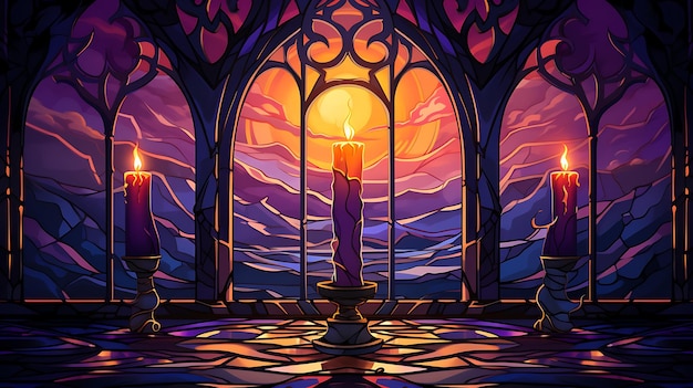 Silhouette d'une croix avec des bougies Deep Purple et G affiche conceptuelle de vacances