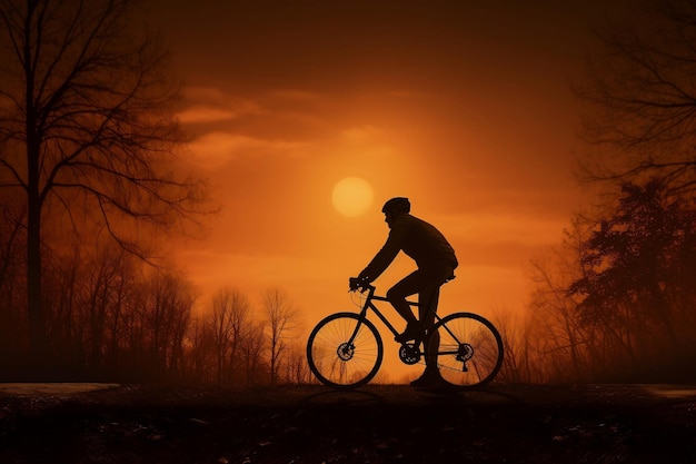 Silhouette d'un cycliste en mouvement Ai générative