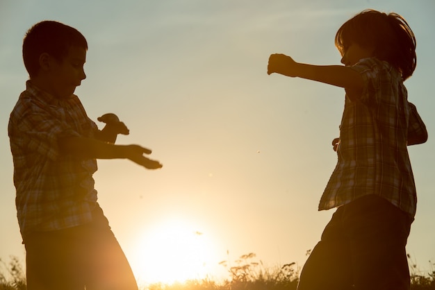 Silhouette de deux frères appréciant la liberté