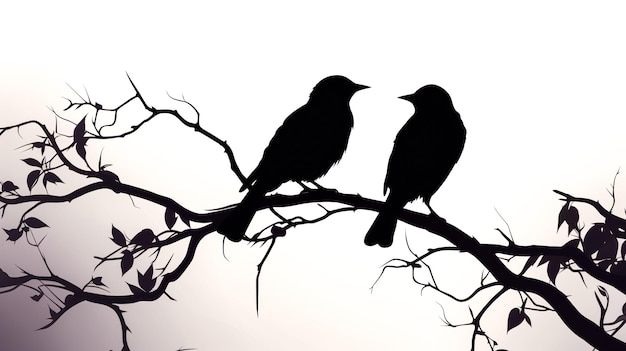 Silhouette de deux oiseaux noirs sur fond blanc ai générative