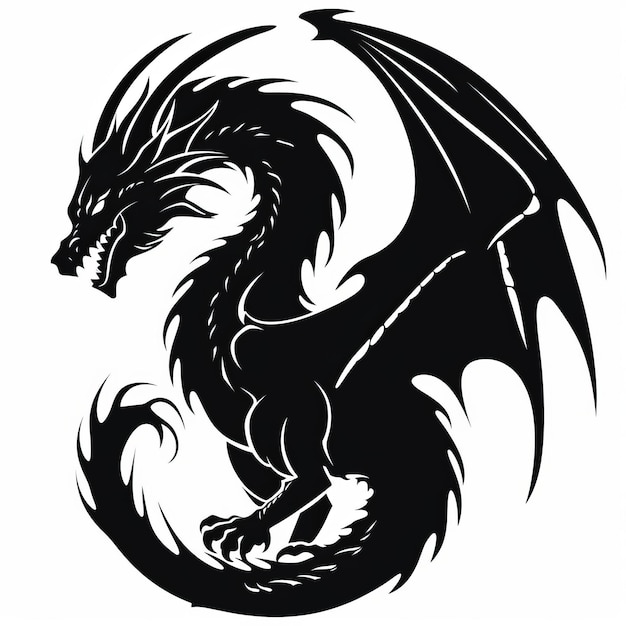 Une silhouette de dragon noir sur fond blanc