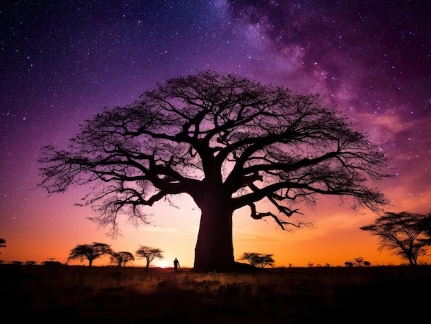 La silhouette du baobab sous la Voie Lactée