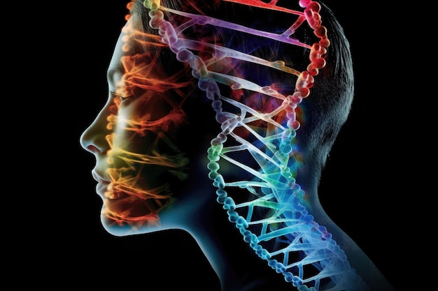 Silhouette du corps humain et brin d'ADN IA générative