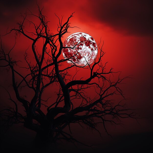 La silhouette du dos rouge de la pleine lune