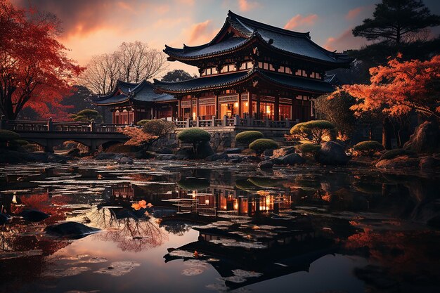 La silhouette du palais du crépuscule de Séoul