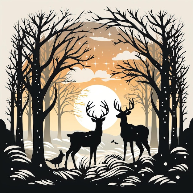 la silhouette du renne décoration de Noël monochrome 2024