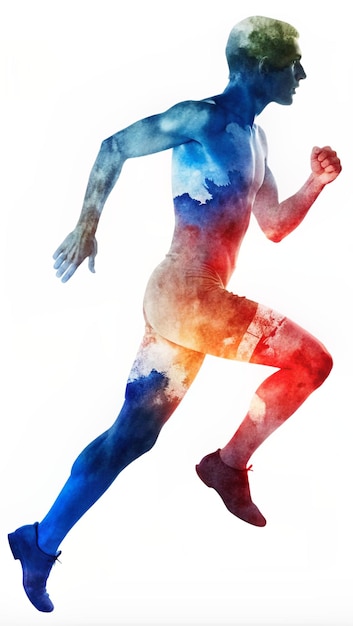 Silhouette dynamique du coureur avec effet de gradient rouge et bleu