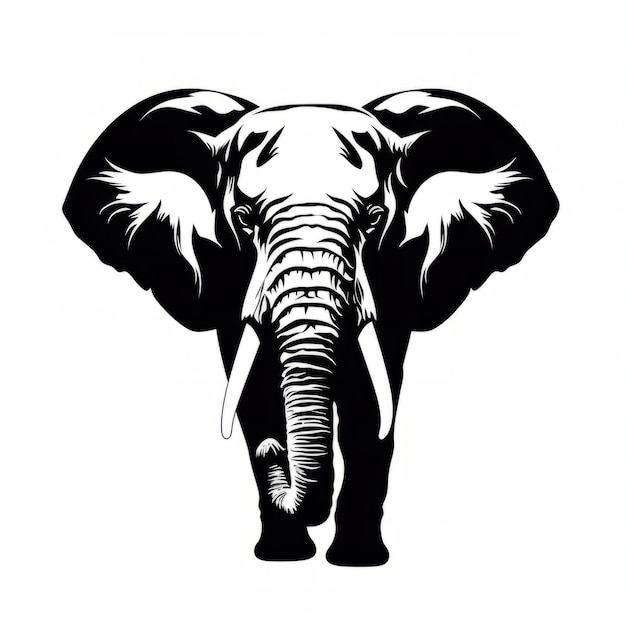 Une silhouette d'éléphant noir et blanc avec des défenses