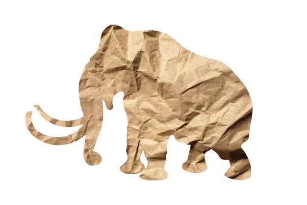 Silhouette d'un éléphant de papier d'emballage isolé sur fond blanc