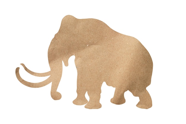 Silhouette d'un éléphant de papier d'emballage isolé sur fond blanc