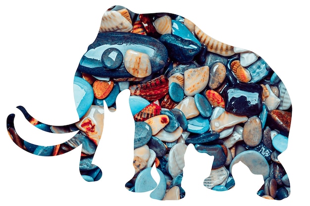 Silhouette d'éléphant avec texture de pierre isolé sur fond blanc