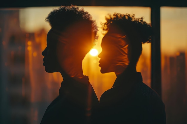 La silhouette émotionnelle d'un couple face à l'autre