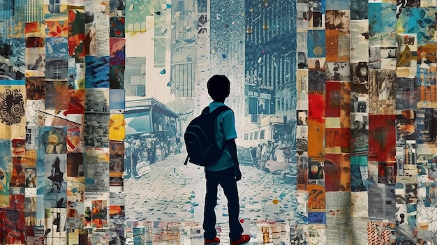 silhouette d'un enfant allant à l'école sous forme d'art