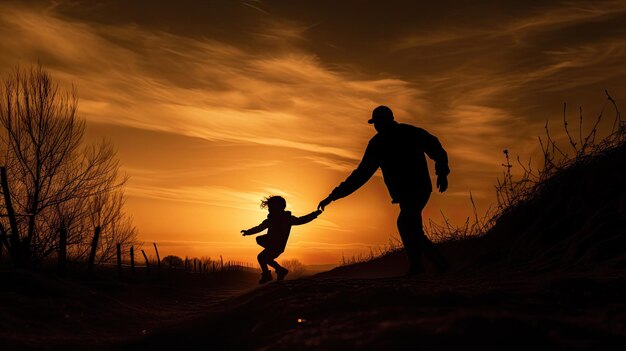 Photo une silhouette d'un enfant et de son parent