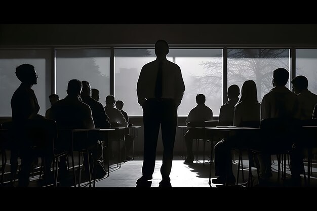 Silhouette d'un enseignant debout dans une salle de classe