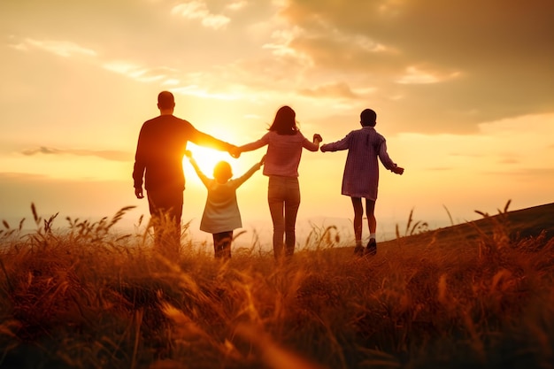 Silhouette famille heureuse avec des enfants