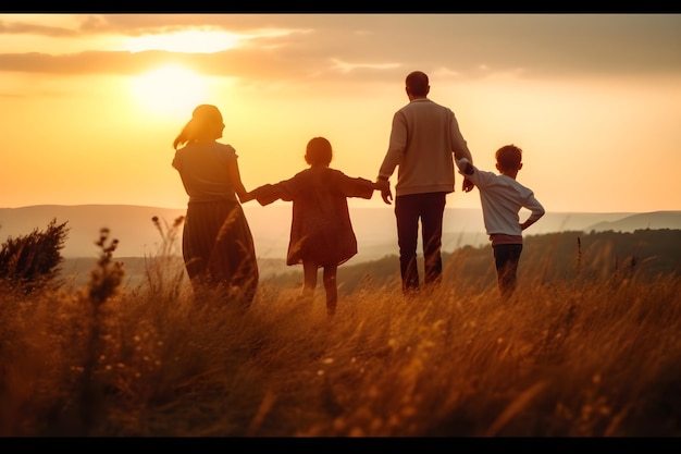 Photo silhouette famille heureuse avec des enfants