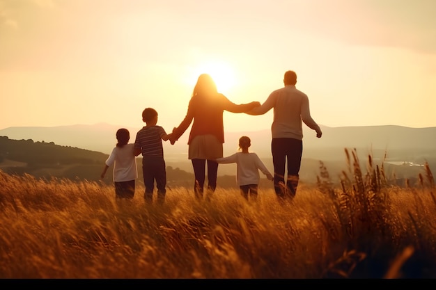 Silhouette famille heureuse avec des enfants