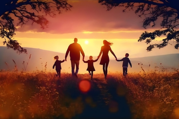 Silhouette famille heureuse avec des enfants