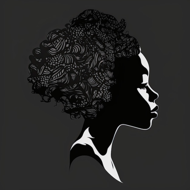 Silhouette de femme africaine Fille noire sur fond sombre Force et indépendance AI générative