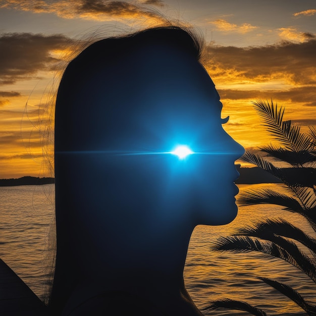 Photo silhouette d'une femme au coucher du soleil