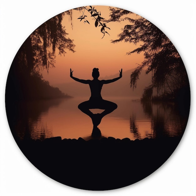 Photo silhouette d'une femme bien faite faisant une pose de yoga natarajasana dans un cadre serein et paisible