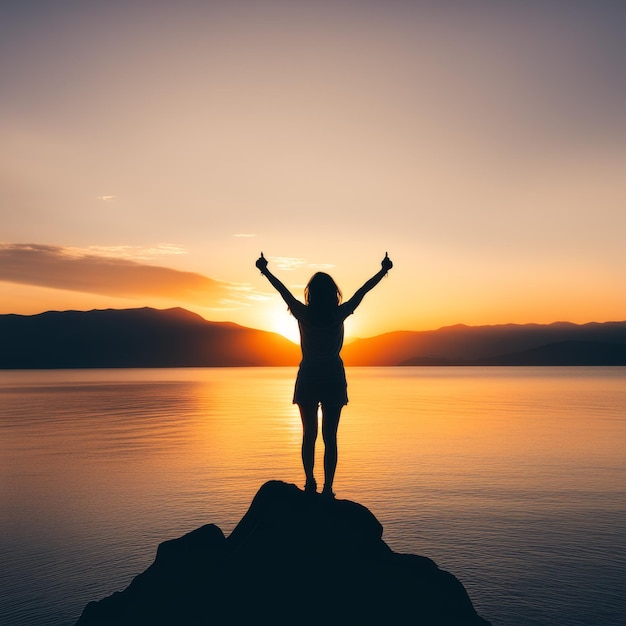 Photo silhouette de femme avec les bras levés