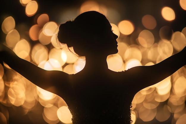 Photo silhouette d'une femme avec les bras tendus contre le ciel au coucher du soleil