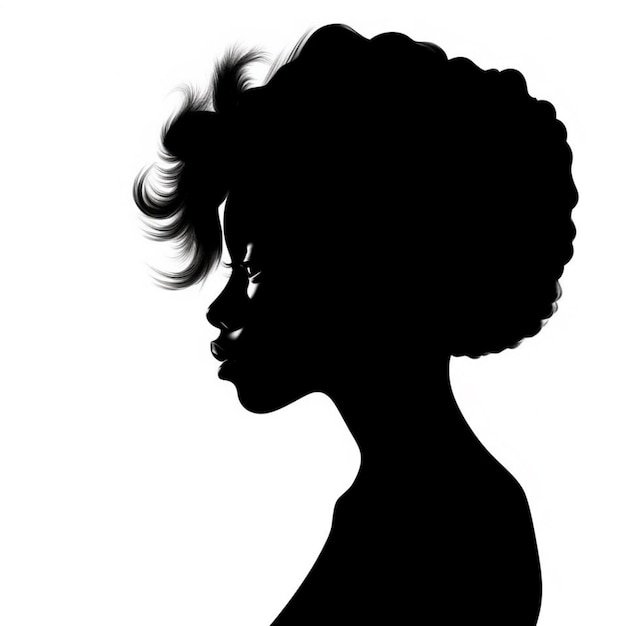 silhouette d'une femme avec une coupe de cheveux bouclée dans une robe noire