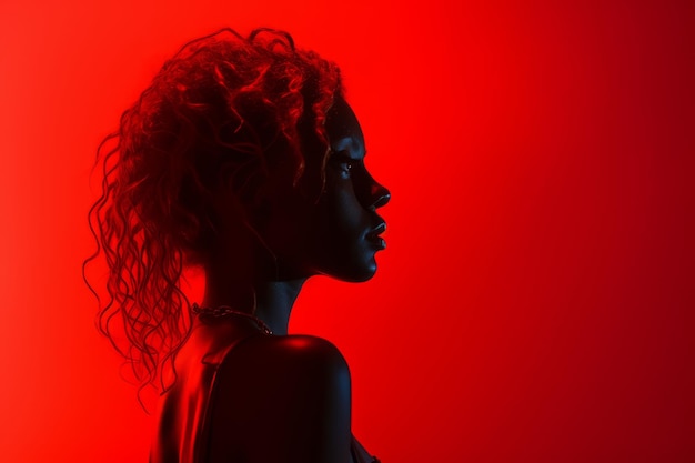 la silhouette d'une femme dans une chambre rouge