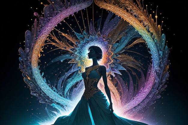 silhouette d'une femme dans un espace cosmique coloré