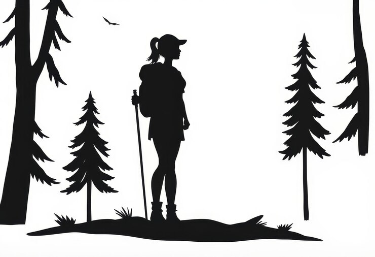 Photo une silhouette d'une femme dans une forêt avec des arbres et une femme debout à l'arrière-plan