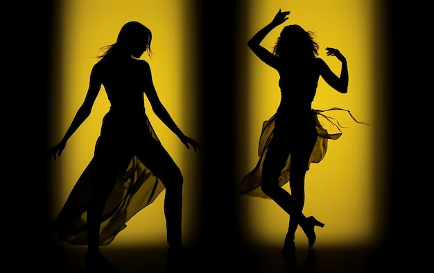 Photo silhouette de femme dansant dans le noir avec un concept de fond de danse de lumière de jante