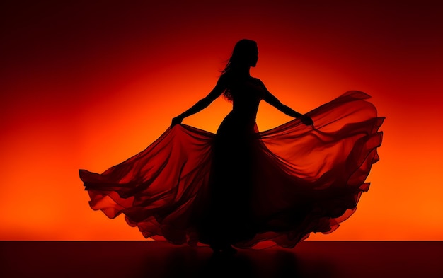 Photo silhouette de femme dansant dans le noir avec un concept de fond de danse de lumière de jante