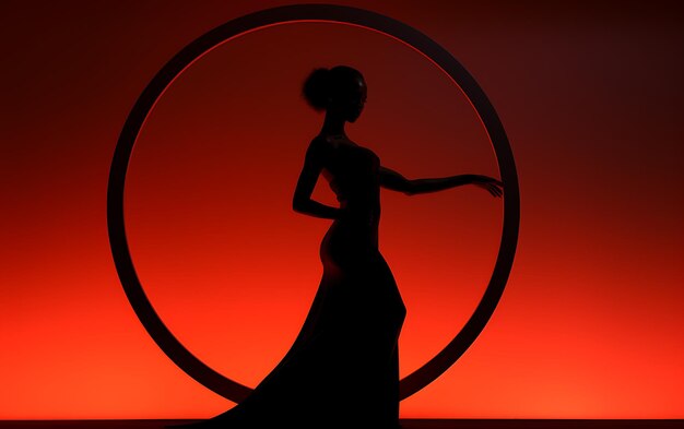 Photo silhouette de femme dansant dans le noir avec un concept de fond de danse de lumière de jante