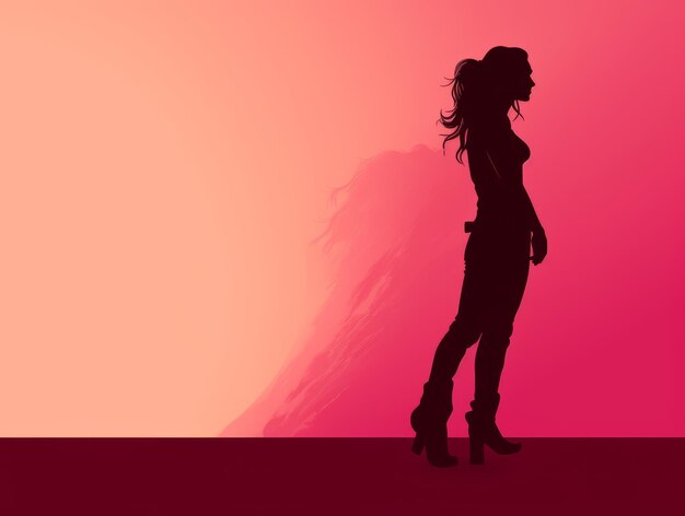 Photo silhouette d'une femme debout devant un fond rose
