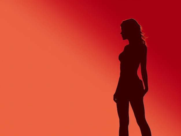 Photo silhouette d'une femme debout devant un fond rouge