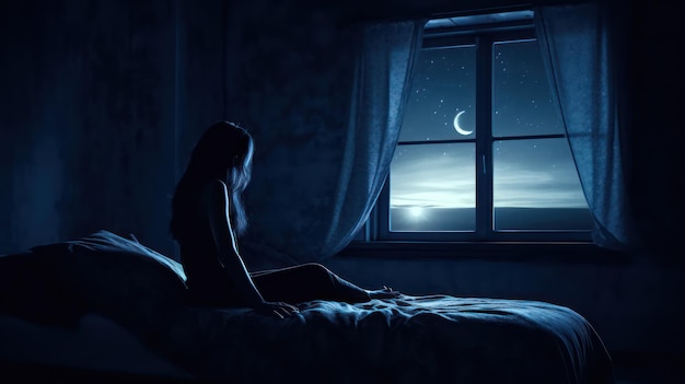 silhouette d'une femme dépressive fictive dans la pièce sombre