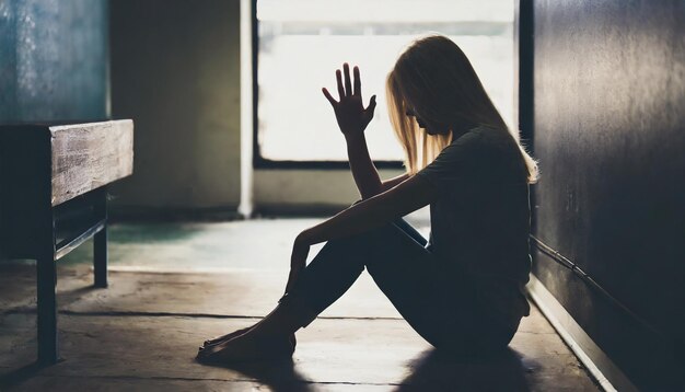 La silhouette d'une femme désespérée symbolisant l'angoisse mentale et le stress post-traumatique sur un fond sombre