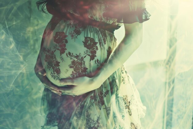 la silhouette d'une femme enceinte berçant son ventre au milieu de nuances pastel douces