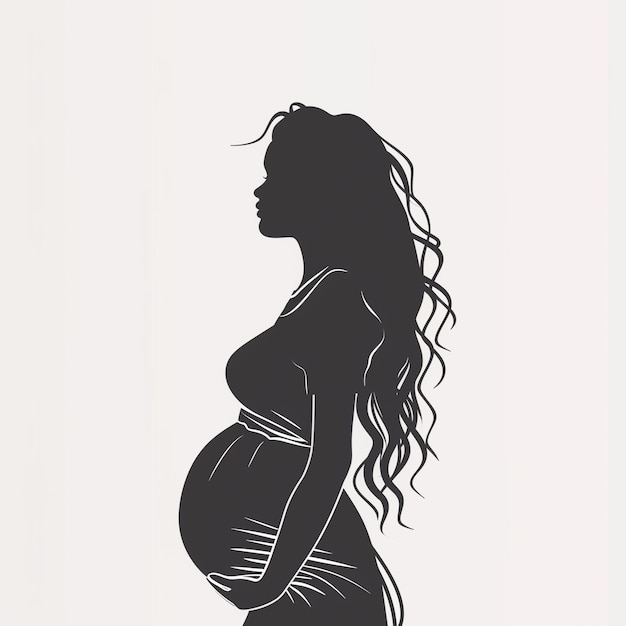 Photo silhouette de femme enceinte isolée sur fond blanc jeune femme aux cheveux longs avec le ventre