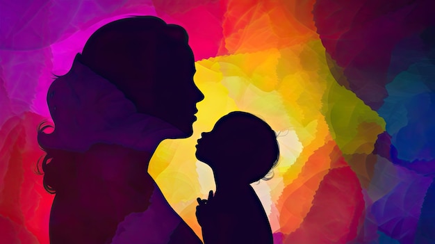 Une silhouette d'une femme et d'un enfant.