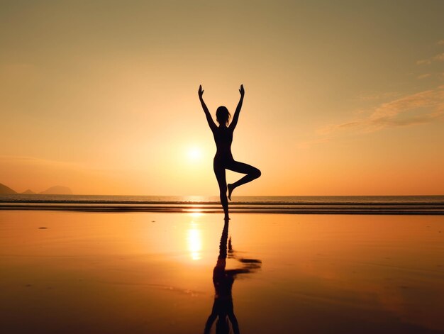 Photo silhouette d'une femme faisant du yoga