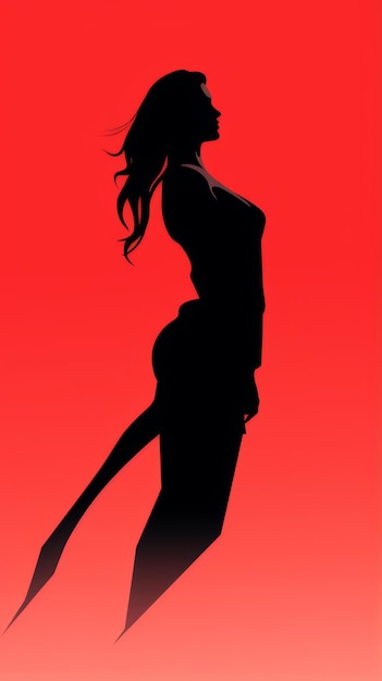 Photo silhouette d'une femme sur fond rouge