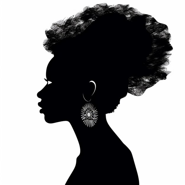 Photo silhouette d'une femme avec de grandes boucles d'oreilles et une fleur dans les cheveux