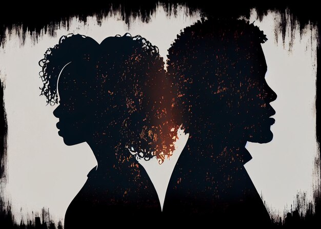 Silhouette d'une femme et d'un homme noirs Toutes les vies comptent Affiche d'arrêt du racisme Générée par l'IA