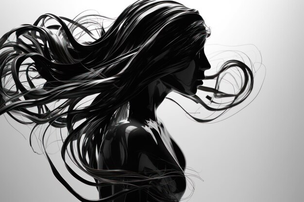 Silhouette de femme avec des lignes de cheveux abstraites chaotiques générative ai