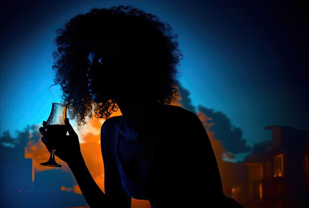 Photo silhouette de femme la nuit avec de la bière sur bouteille dans le style de l'influence afro-caribéenne
