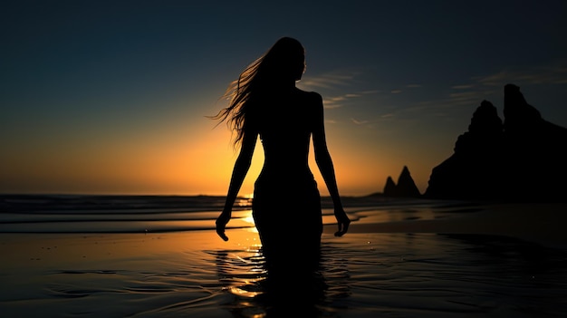 Silhouette d'une femme sur la plage